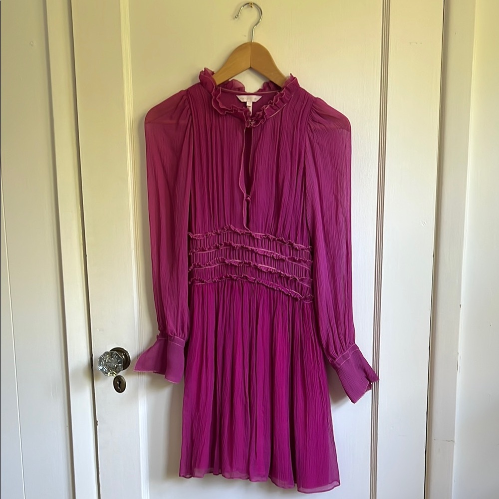 Rebecca Taylor Fuchsia Silk Ruffle Dress